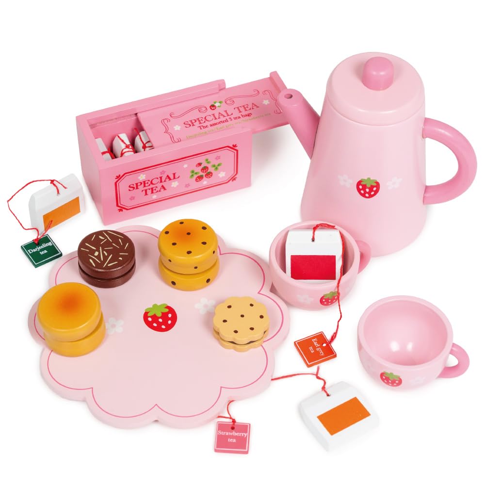 

Mother Garden Деревянная игрушка Чайник Дикая клубника Чайный сервиз Набор для ролевых игр Деревянные сладости Подарок для девочек Развивающие игрушки для 3-летних Ролевые игры