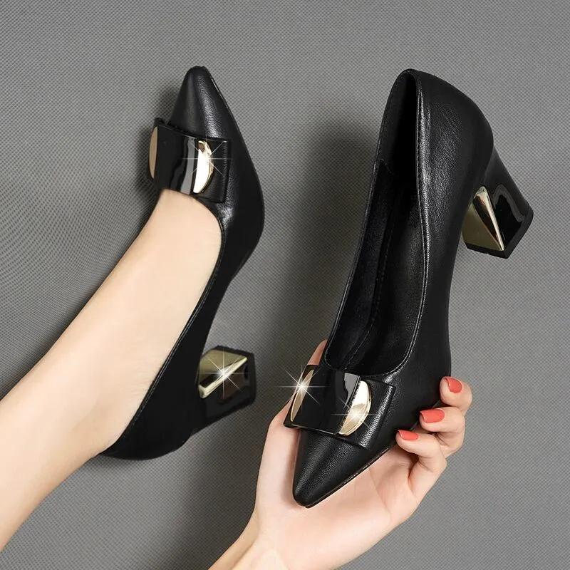 women fashion high quality apricot square heel shoes for office career lady classic black comfort heel pumps ab366