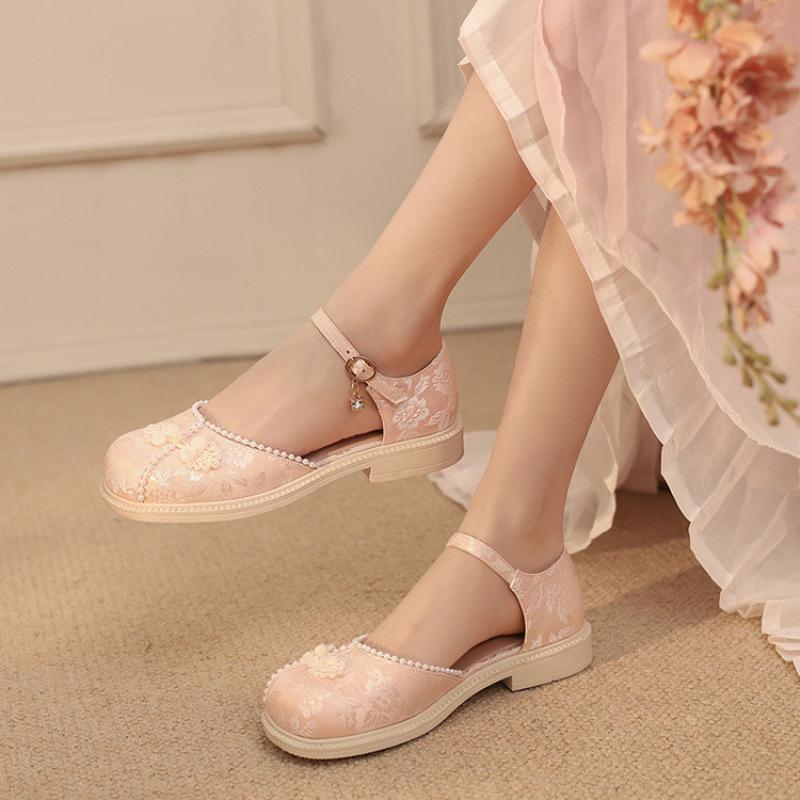 New children's sandals rubber soft sole little girl classmate pink summer buckle student shoes girls hanfu shoes