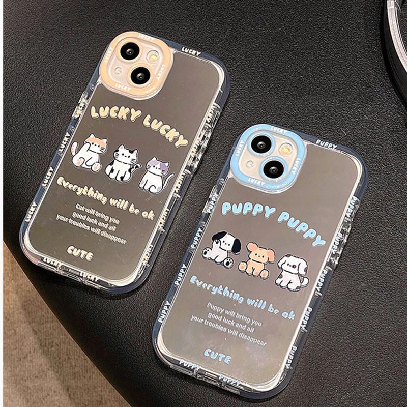 Blue Frame Three Dogs for IPhone17promax Cream Mirror Phone Case Oil 16 Brand New 15 Cartoon 14