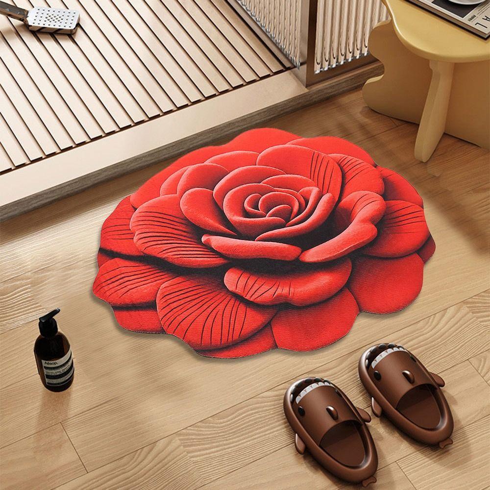 Soft Flower Carpet Non-slip Bathroom Floor Mat Peony Floor Mat  for Living Room Tea Table Bedside