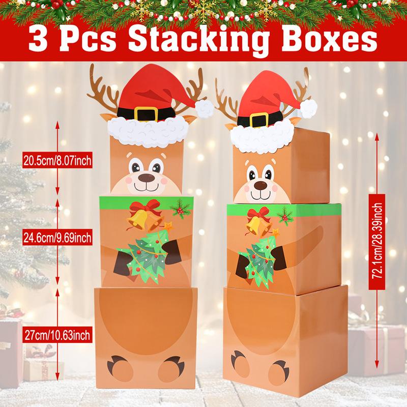 3pcs Christmas Snowman Stacking Boxes Merry Christmas Party Decoration 2026 Xmas Stacking Boxes Navidad Natal New Year Gift 2026