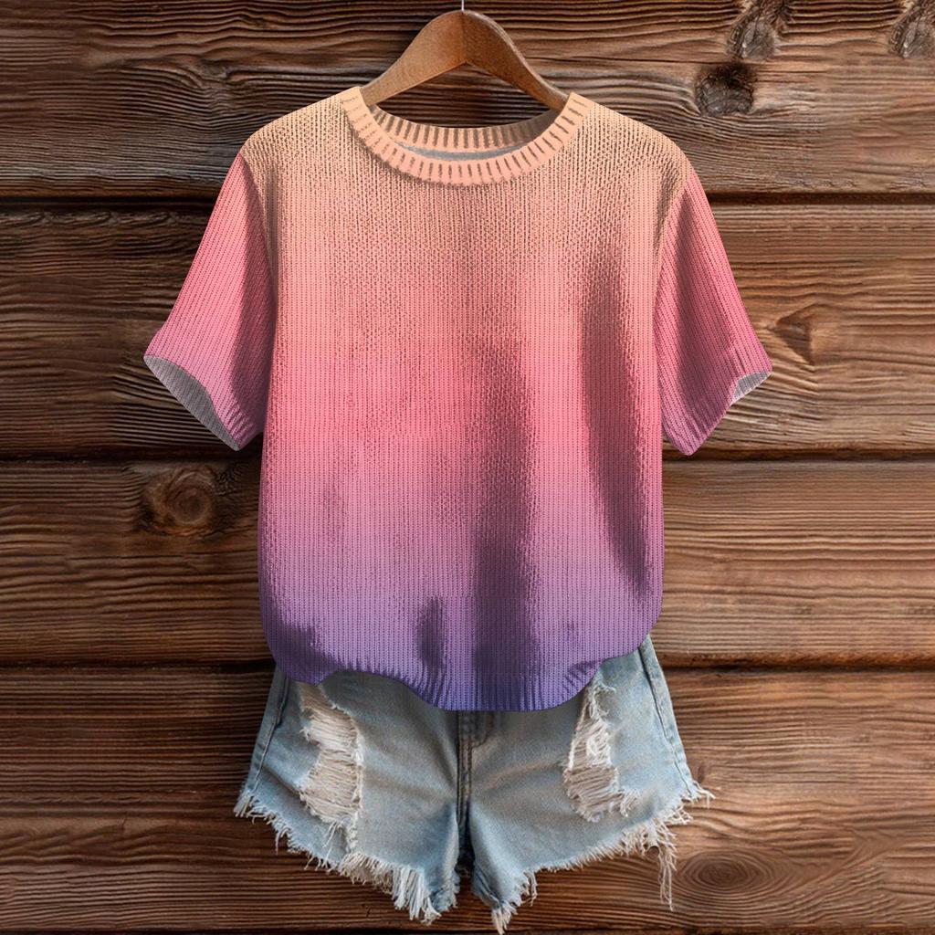 Women's Cute Sweater Knitted Fashion Casual Round-neck Short-sleeved  Cozy Print Top