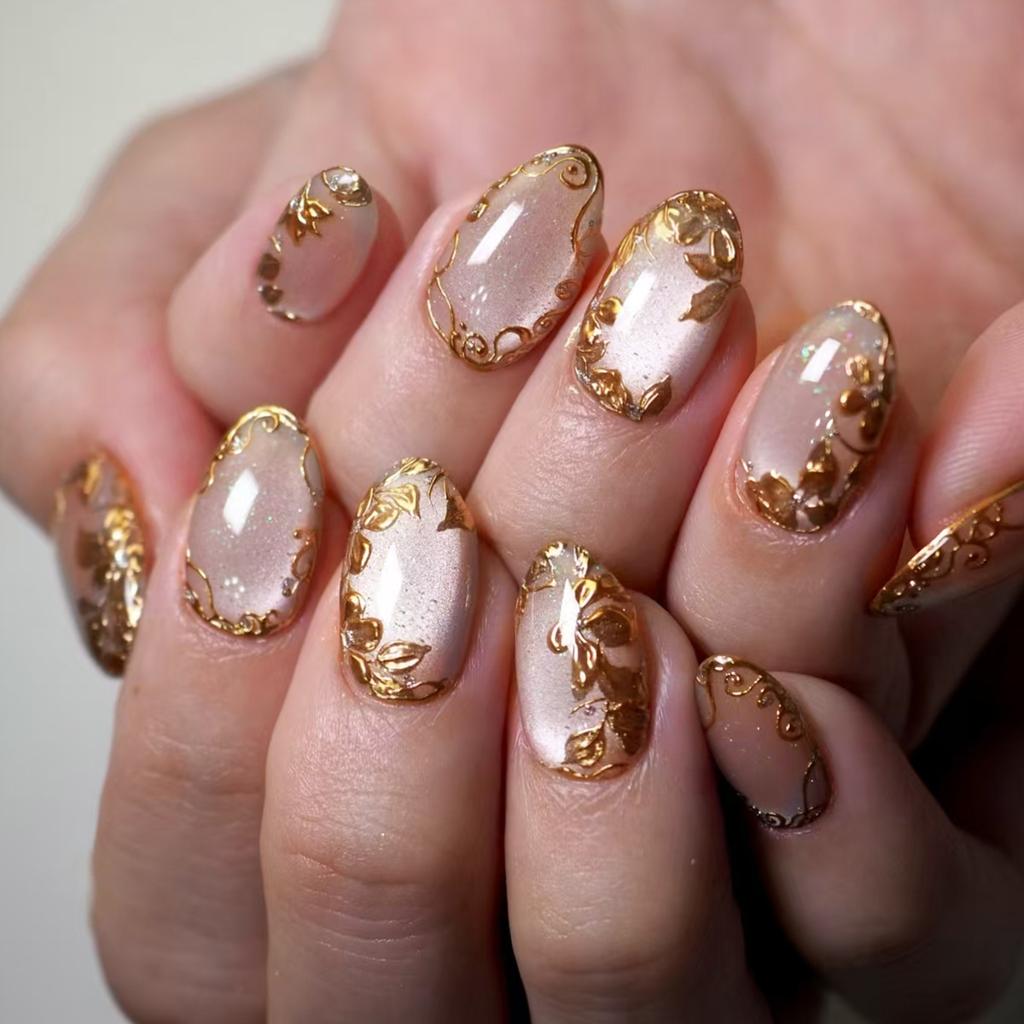 24Pcs French Almond False Nails Pink Stiletto Press On Nails With White Edge Design And Glue Simple Wearable Nail Tips