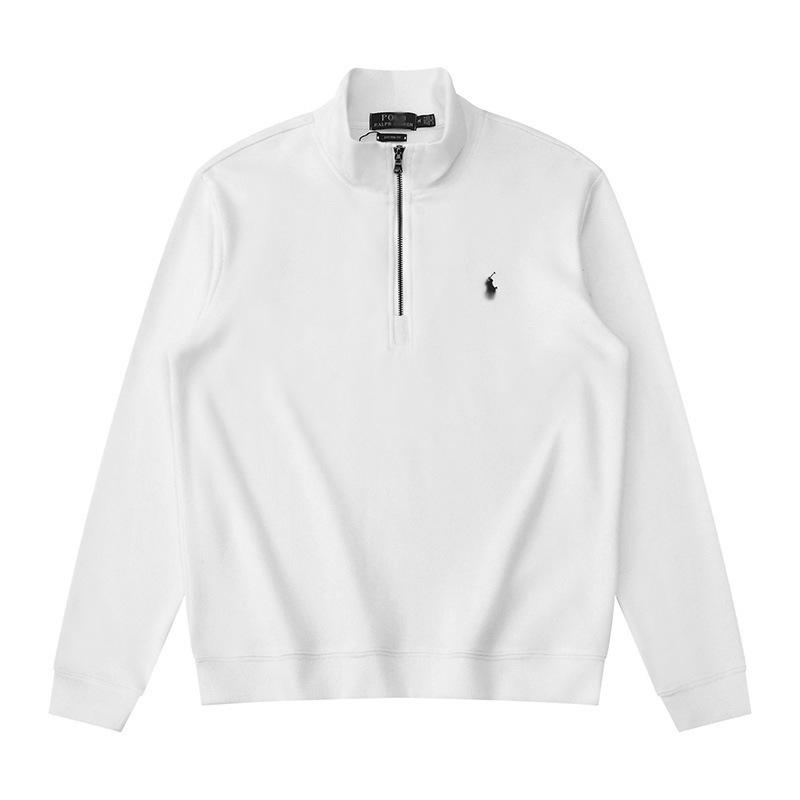 Men's Half-Zip Stand Collar Polo Horse Logo Embroidered Long Sleeve Hoodie Jacket