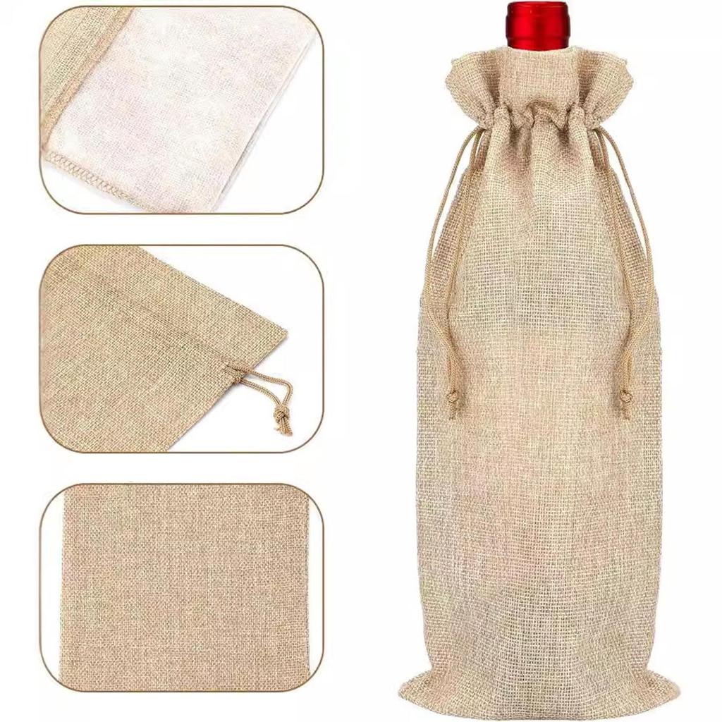 12x Burlap Bottle Bag Carrying Bag Bottle Gift Bag for Holiday Wedding Party