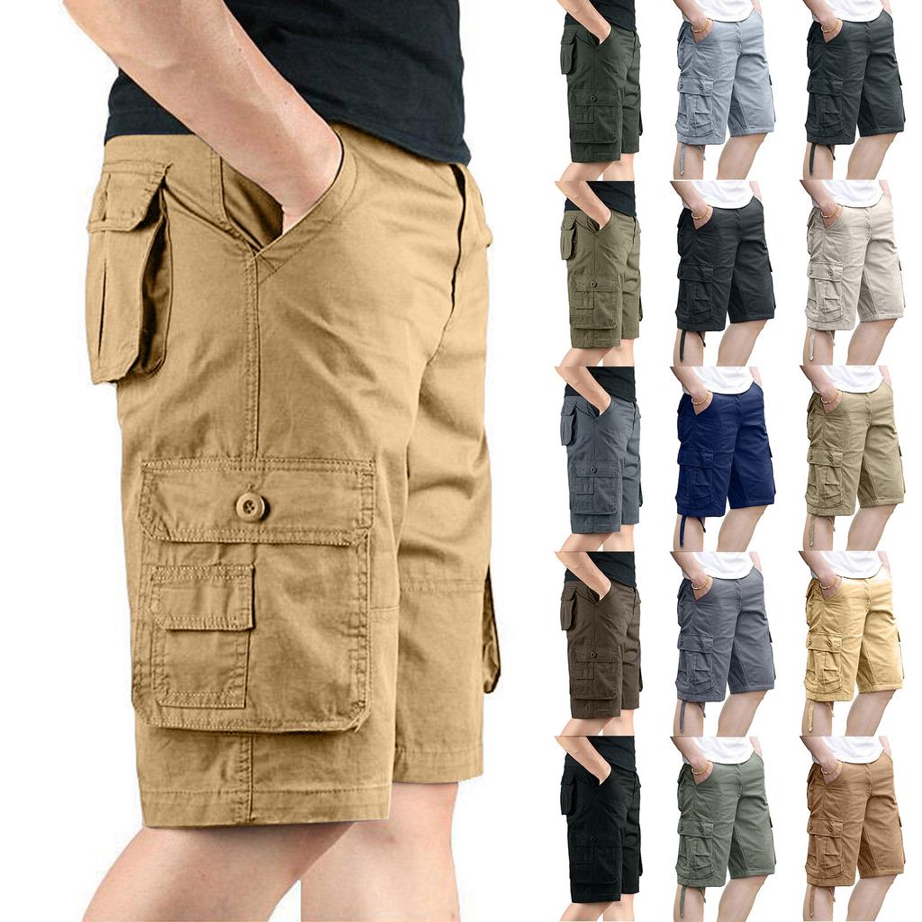 Men's OutdoorLoose Casual Pants Multi-Pocket Solid Color Cargo Shorts