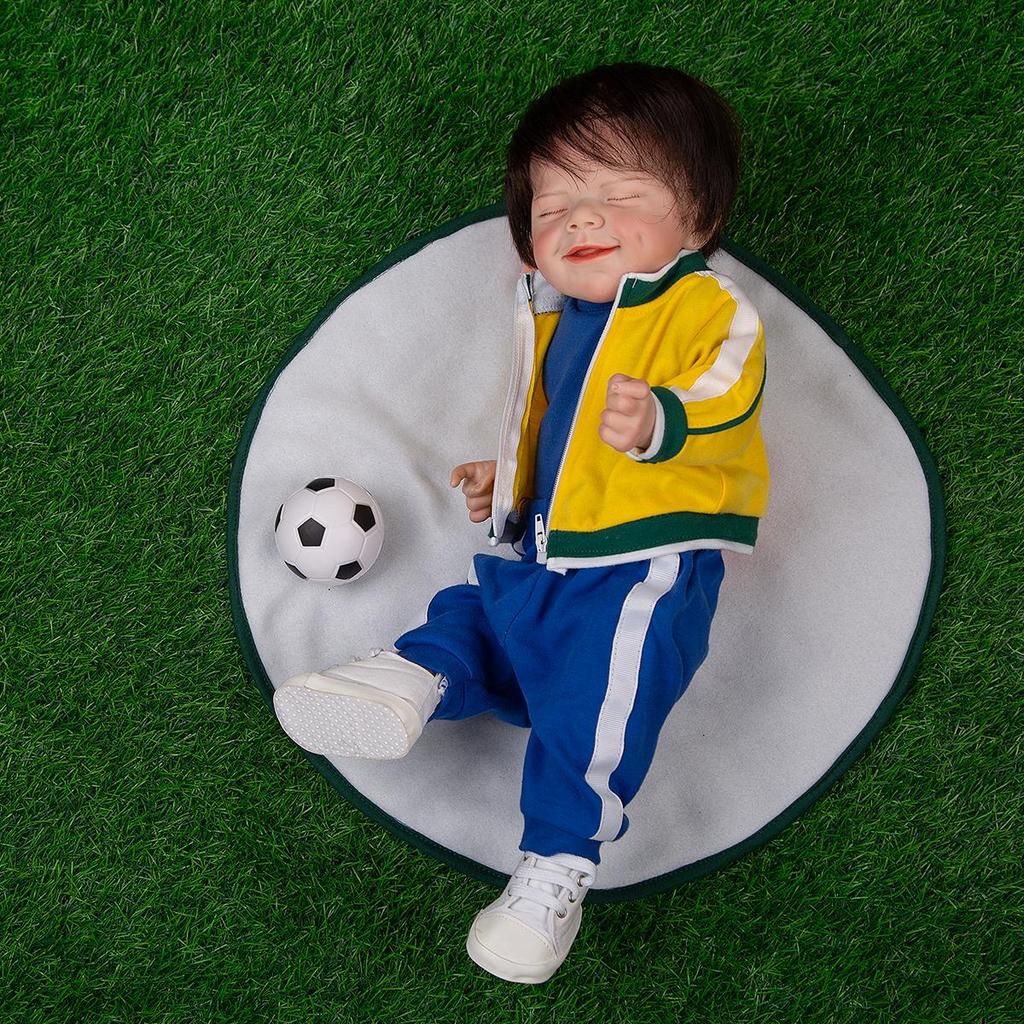 3D-malt Hud Fotball Reborn Baby Boy Dolls 19 Tommer Full Silikon Rotte Øyenvipper Nyfødt Bebe Toys Dukke Barn Bursdagsgave