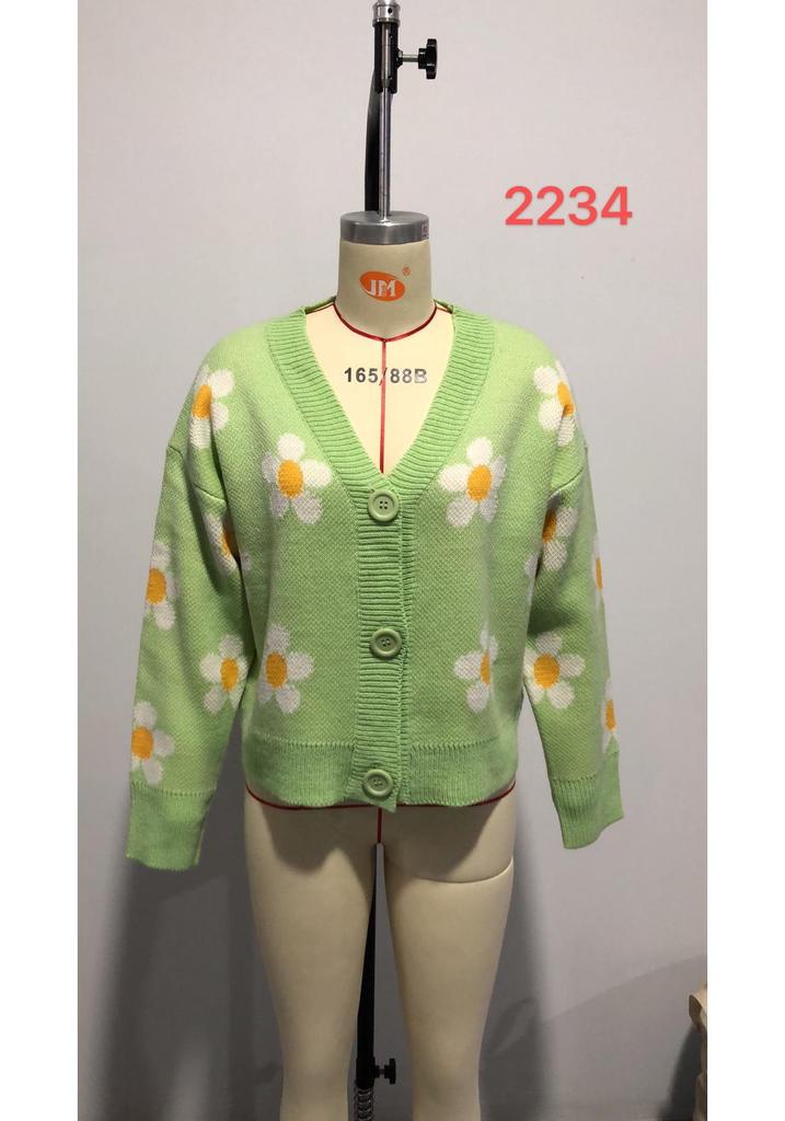 In Stock: Versatile Daisy Jacquard V-Neck Cardigan Sweater