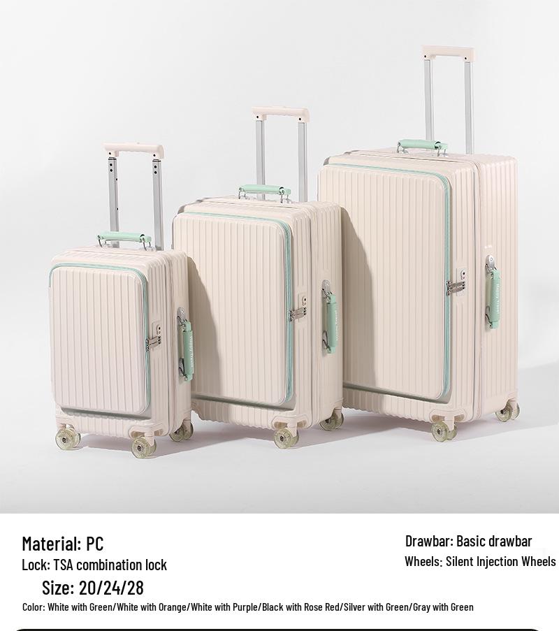Expandable Color-block Suitcase with Transparent Wheels – Large, Durable, and Side-Opening Carry-On Trolley Case