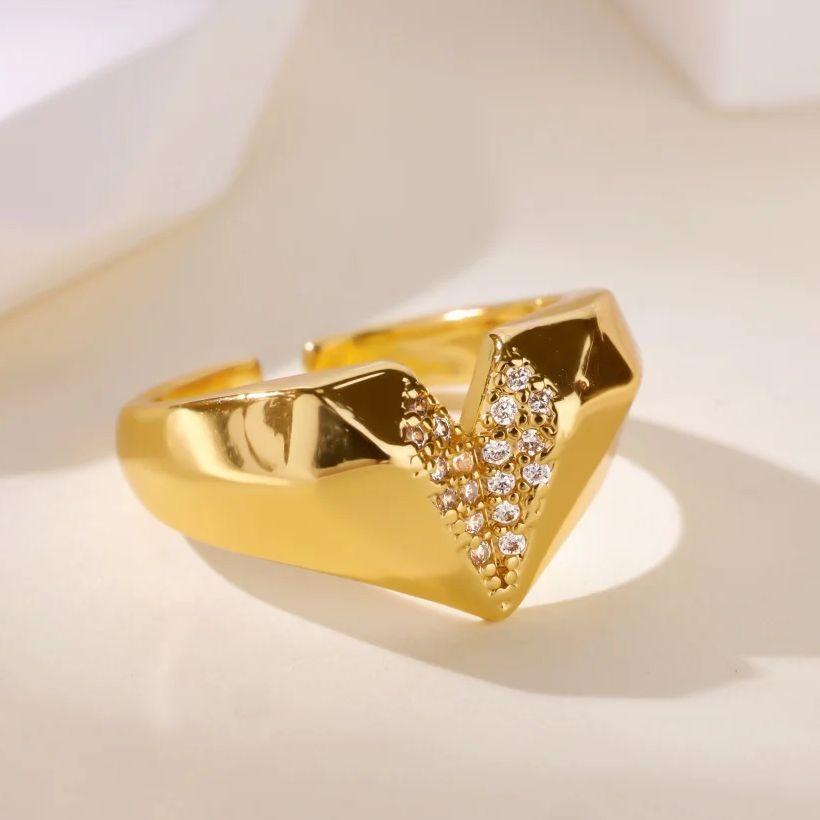 Zircon Geometric Heart Rings For Women Gold Color Stainless Steel Heart Couple Ring  Aesthetic Wedding Christmas Jewelry