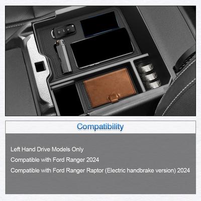 Armrest Storage Box Car Center Console Organizer Tray with Mats For Ford Ranger Raptor (Electric Handbrake Version) 2024