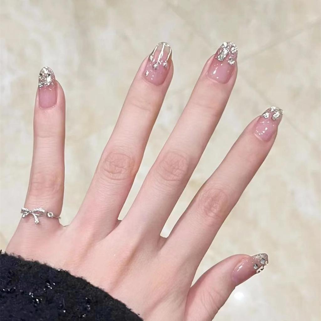 402-Glittering Stars Wearable Rhinestone Nail Art Stickers - Handmade Light Therapy False Nail Patches
