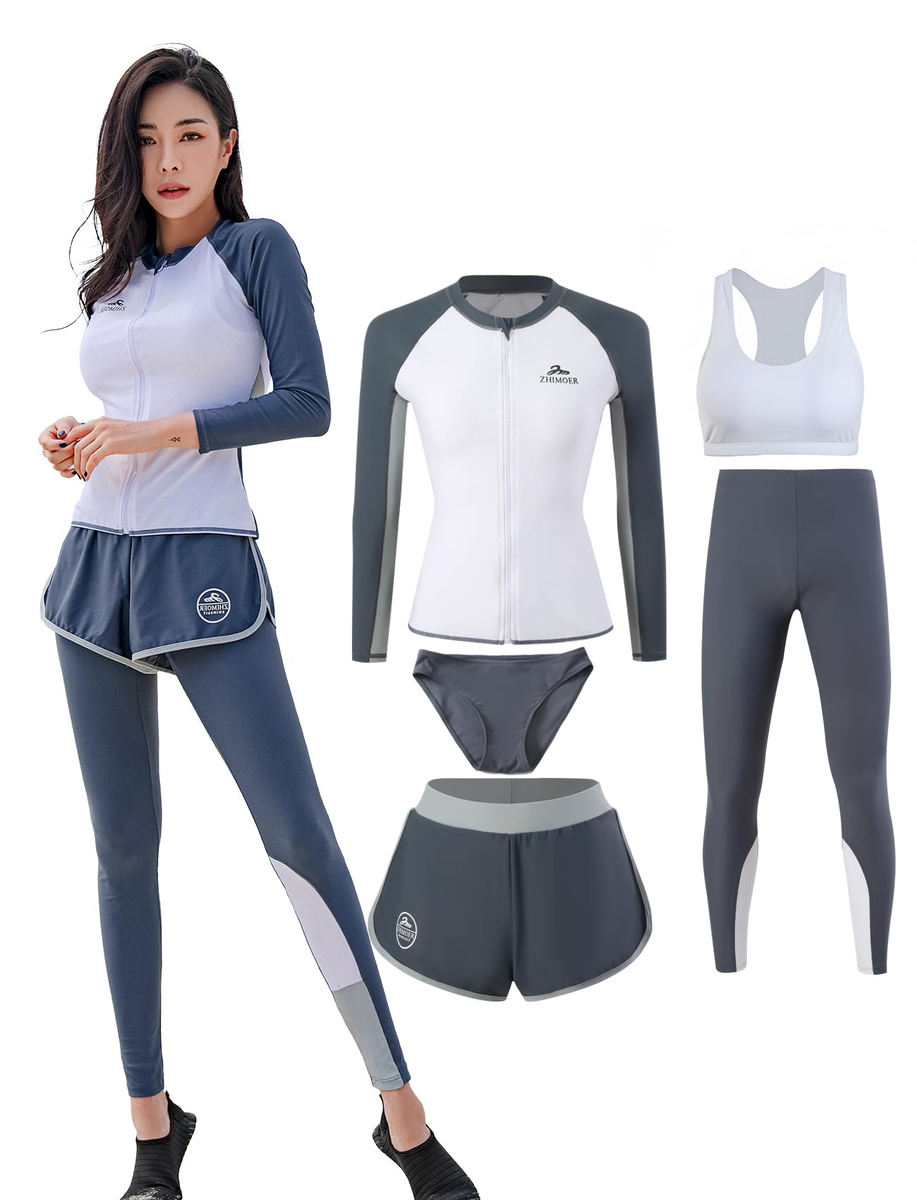 

Женский купальник-рашгард из 5 предметов Beatgos, с длинным рукавом, защита от УФ-излучения UPF 50+, для фитнеса, милый, амфибийный (Женский 2310, 3XL)