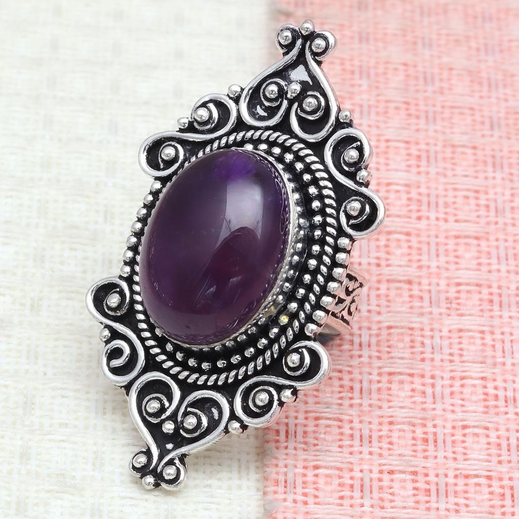 Amethyst Gemstone Handmade Silver Jewelry  "7"