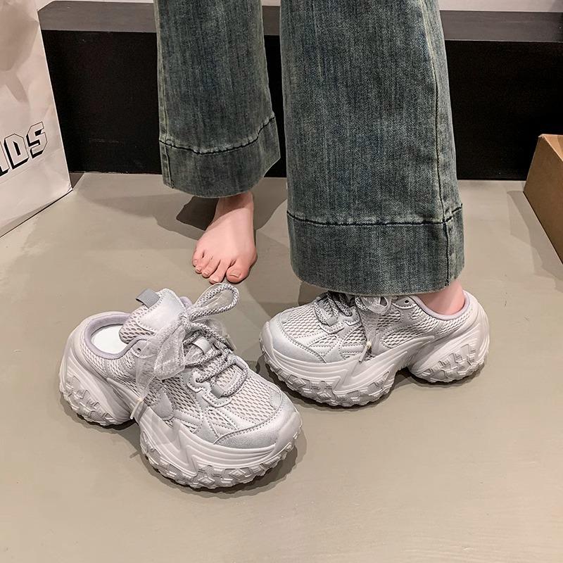 European Station Tire Sole Dad Shoes Women's Heelless Bag Head Half Slippers 2025 New Platform Sports Casual Shoes Tide