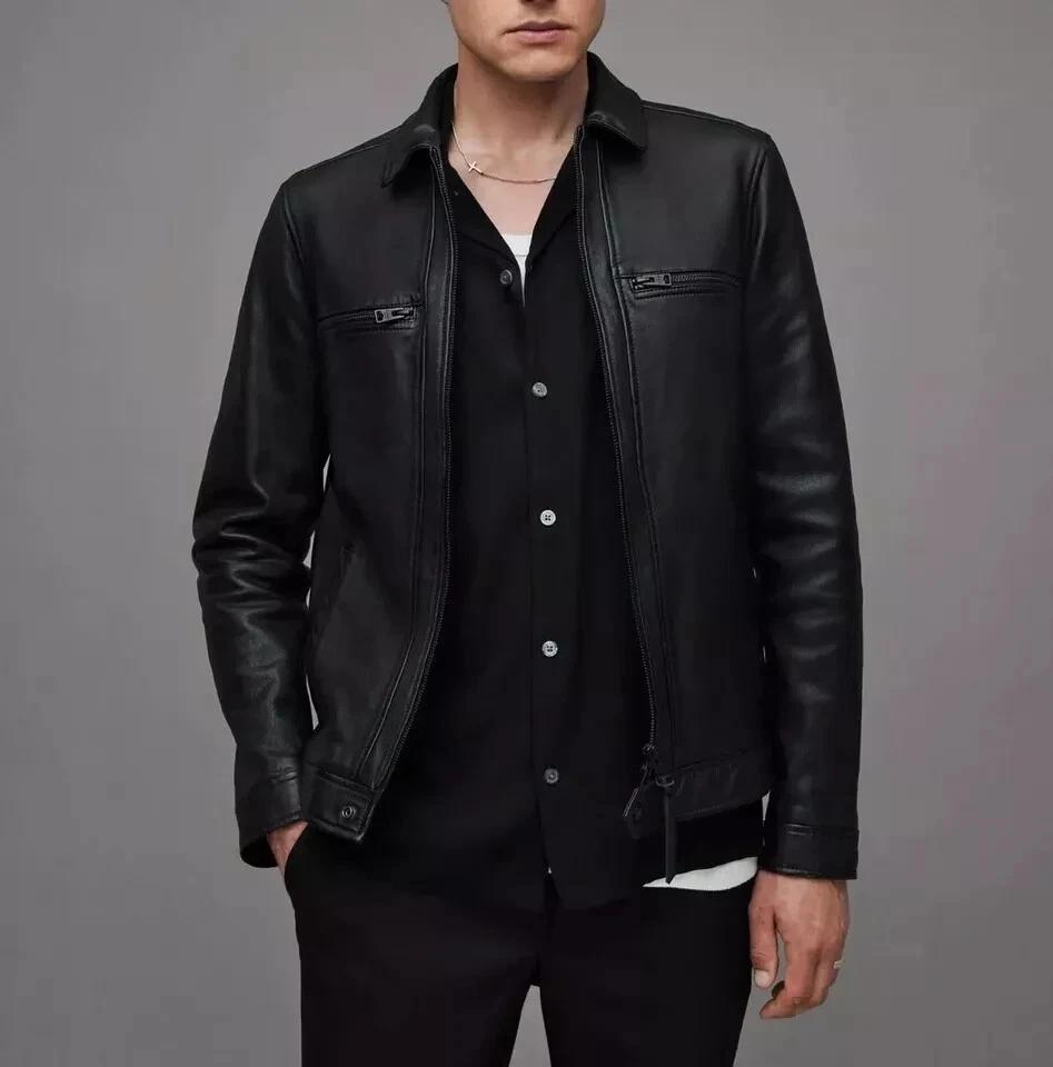 Black Stylish Leather New Men Jacket Handmade Genuine Lambskin Soft Motorcycle