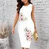 Women Plus Size Sleeveless Round Neck Midi Bodycon Dress Gradient Cherry Blossom Glitter Print Slim Fit Dress
