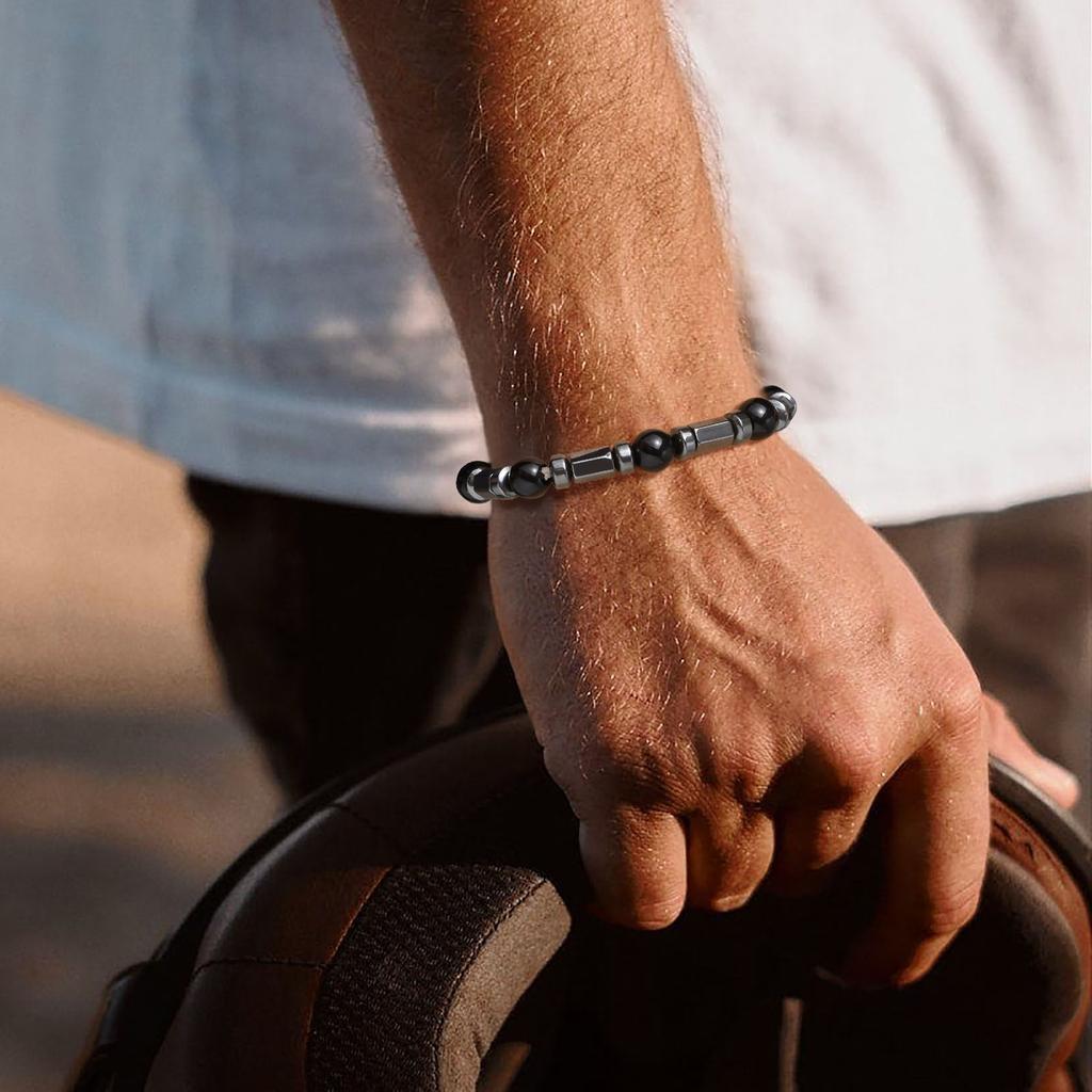 Stylish Black Beads Man Woman Bracelets Stretch Gallstone Handmade Wristband Jewelry Father Boyfriend Valentine's Day Gift