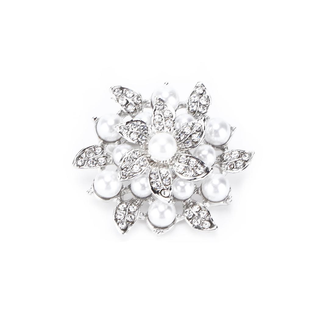 Brooch Diamond Flower Pearl Alloy Fashion for Exquisite Present Cloth DecorationsSilver
