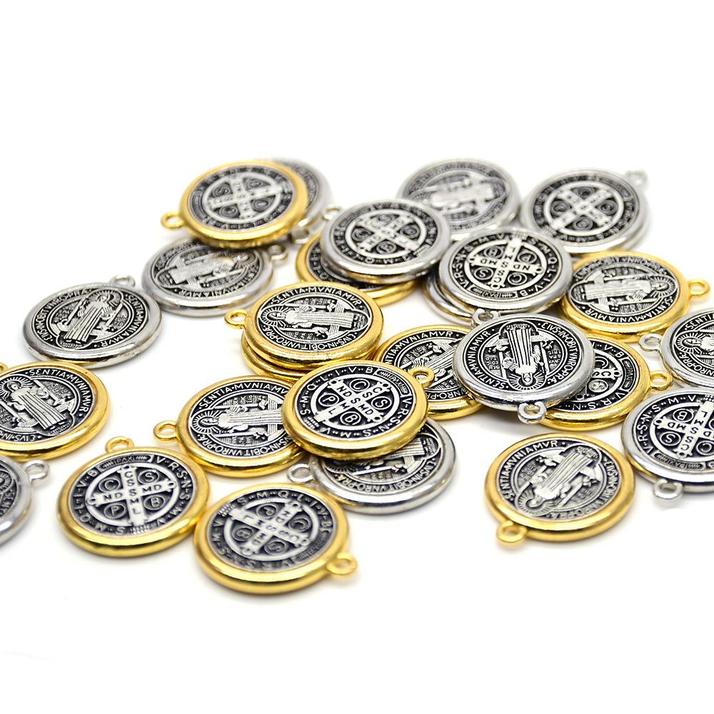 10pcs Retro St Benedict of Nursia Patron Against Evil Saint Medal Pendant Catholic Necklaces Religious Gifts.