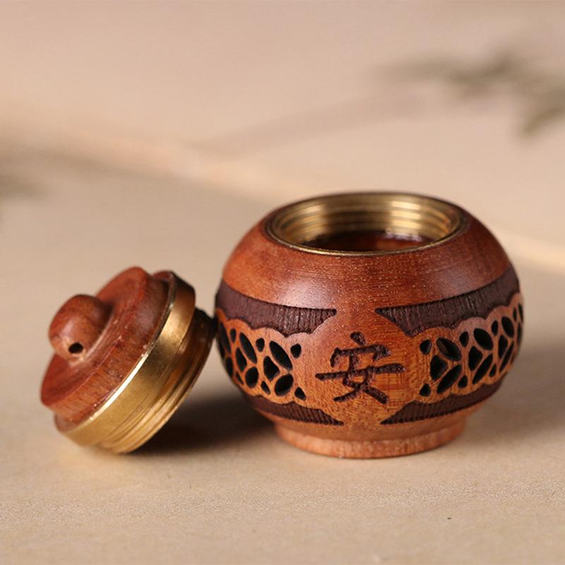 Natural Wood Lotus Shape Perfume Bottle Incense Expanding Mini Sandalwood Portable Sealed Jar Pendant Pomander Container