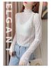 Women's Sheer Lace Long Sleeve Top with Half High Neck