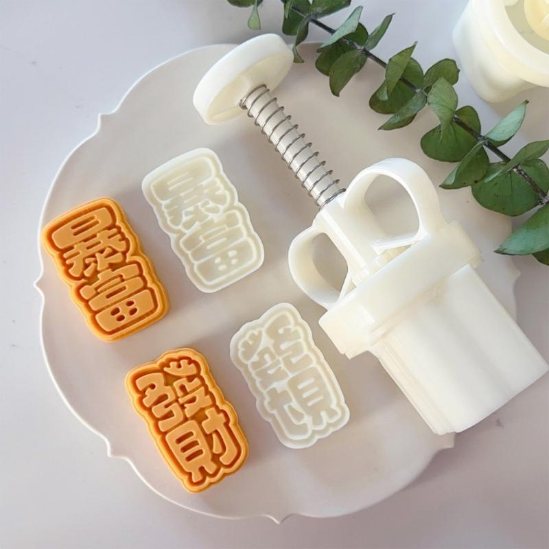 Mooncake Mold Baking Mould Hand Pressure Moulds Blessing Word Shaped Chinese Dessert Molds Perfect Gift for Baking Lover