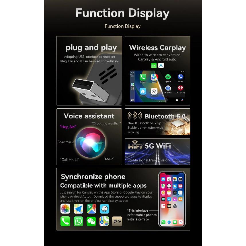 Wireless Carplay Adapter 2in1 Android Auto WiFi BT Stable Connect Support Multi App Smart Voice Remote Systems Car Play 2025