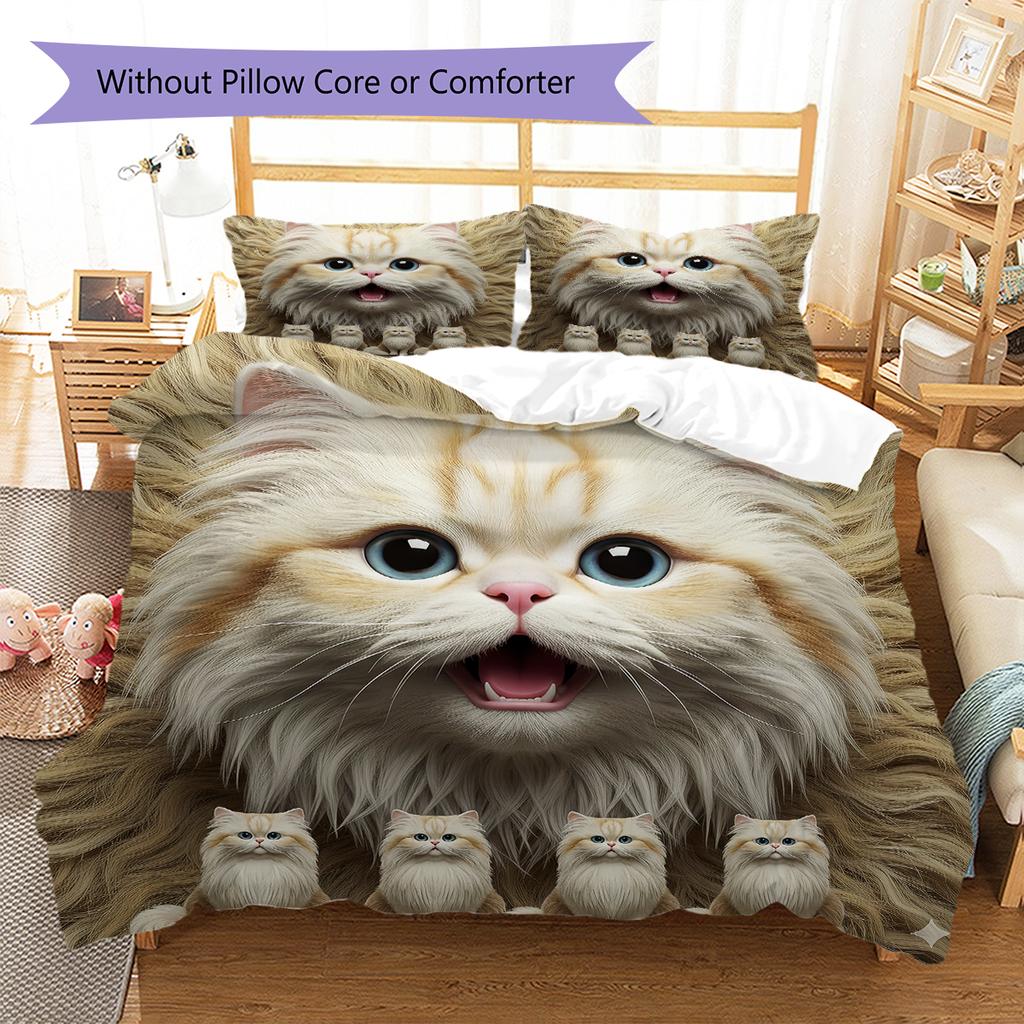 Persian Cat Pattern Bedding Quilt Set Quilt Cover Pillowcase Home Decoration Gift (1 * duvet cover + 2 * pillowcase, without core)