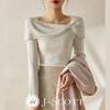 Boat Neck Knit Top with Ribbon Slim J-Scott Motif, Lightweight, Soft, Fit, 1/4 Sleeves, White, JS112-WH-L