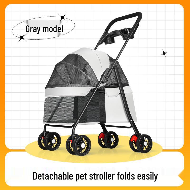 High-End Foldable Pet Stroller for Corgis, Cats, and Small Dogs - Lightweight, Multifunctional, Hand-Push Design.