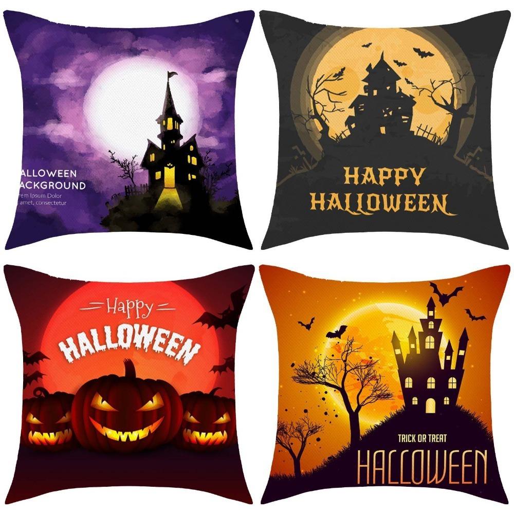 Castle Bat Pattern Halloween Pumpkin Pillowcase Printing Halloween  Cushion Cover Horror   Car
