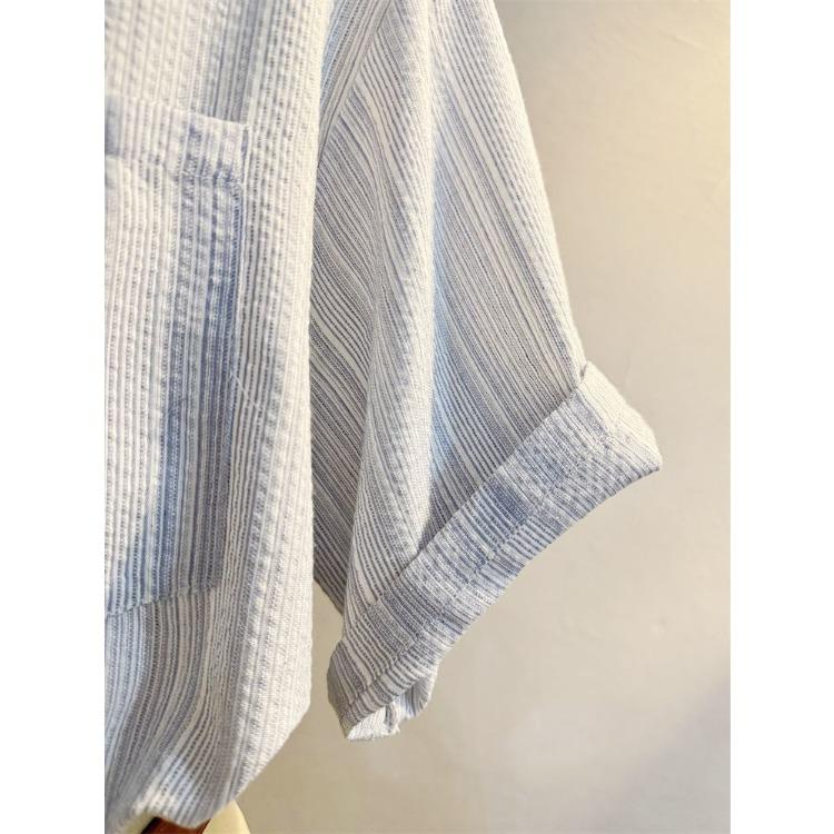 Sommerliches gestreiftes Freizeitshirt Vintage französisches Design Lockere Passform Kurzarm-Oberteil