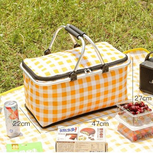 

1pc Folding Picnic Basket Outdoor Camping Insulation Bag Handheld Aluminum Foil Bag Suitable for Barbecue Camping Travel жёлтый