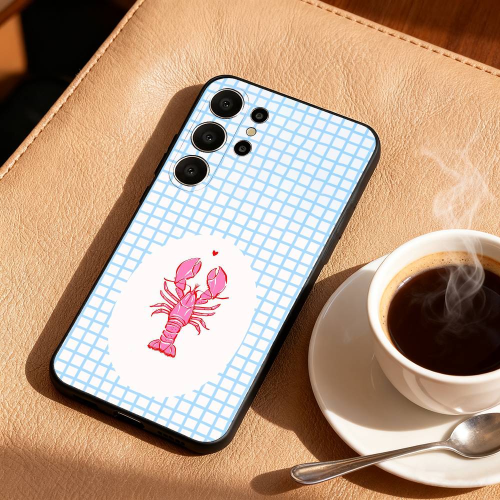 1PC Illustration of a Lobster Phone Case For Samsung S26,S25,24,23,22,30,21,10,9,Ultra,Plus,Lite,FE Soft Black Case