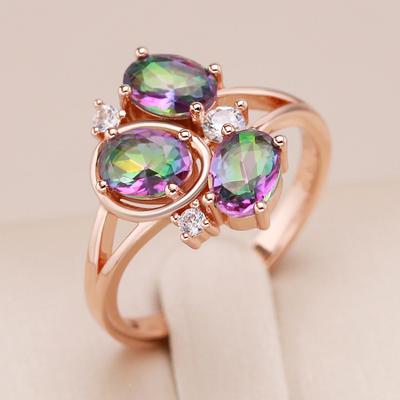 New  Rose Gold Color Women Ring For Women Unusual Colourful Natural Zircon Accessories Fashion Daily Vintage Jewelry