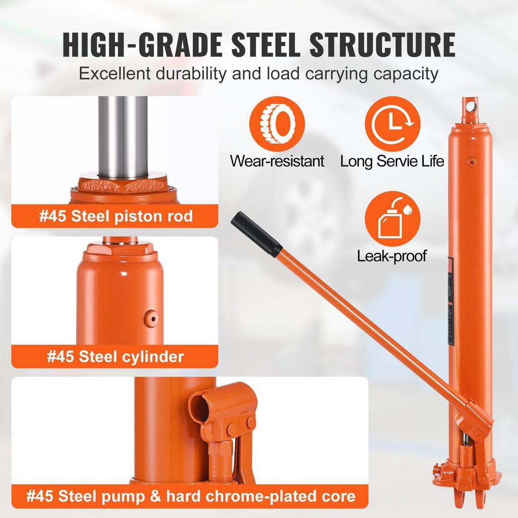 Hydraulic Long Ram Jack, 8 Ton Engine Hoist Cylinder with Single Piston Pump And Clevis Base, Hydraulic Ram Cylinder for Engine Lift Hoists, Hydraulic