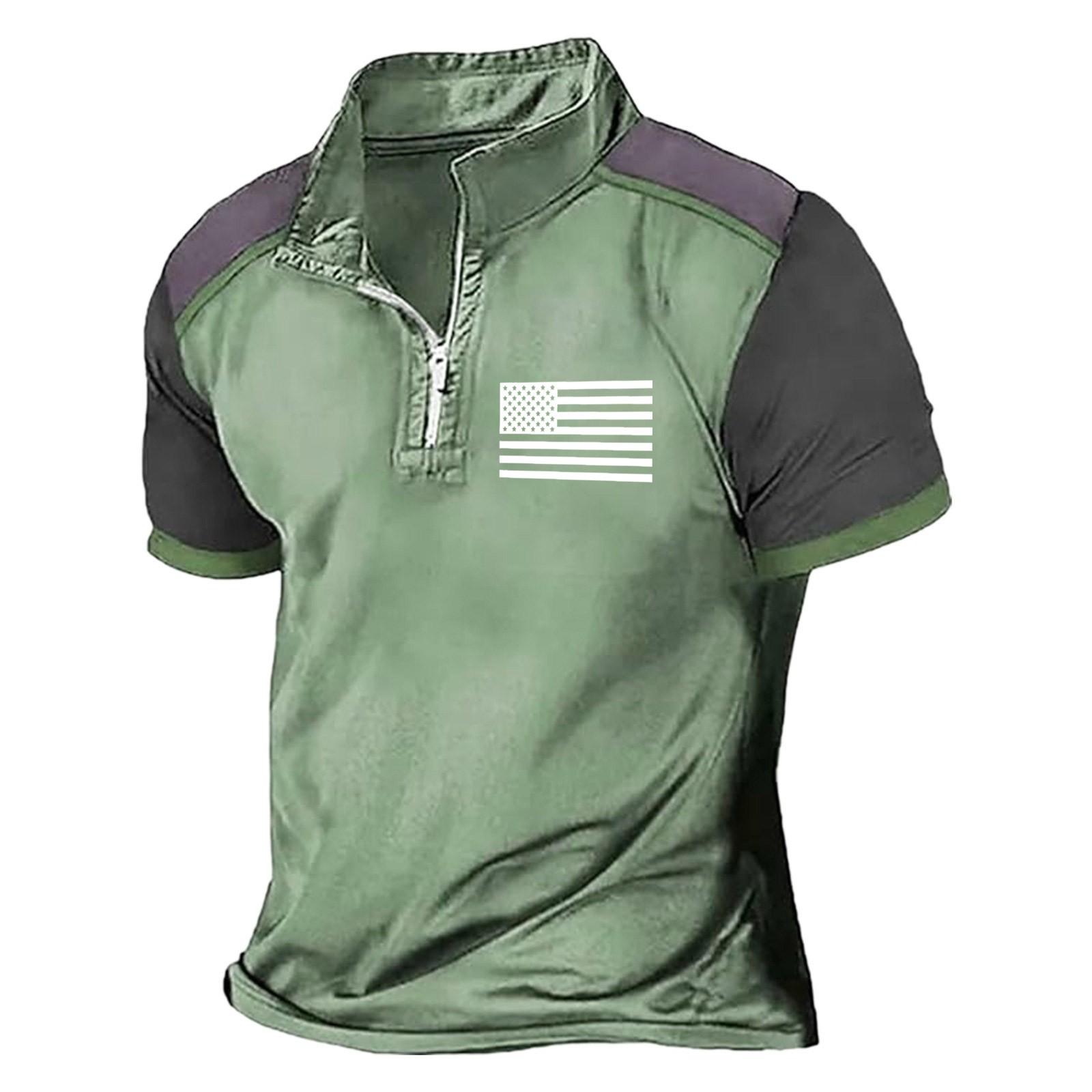 

Летняя новинка для мужчин, повседневная рубашка с воротником-стойкой и короткими рукавами, подходящая по цвету, с полумолнией L