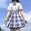 Authentic Japanese JK Plaid Mid-Length Student Uniform Set with Pleated Sailor Skirt