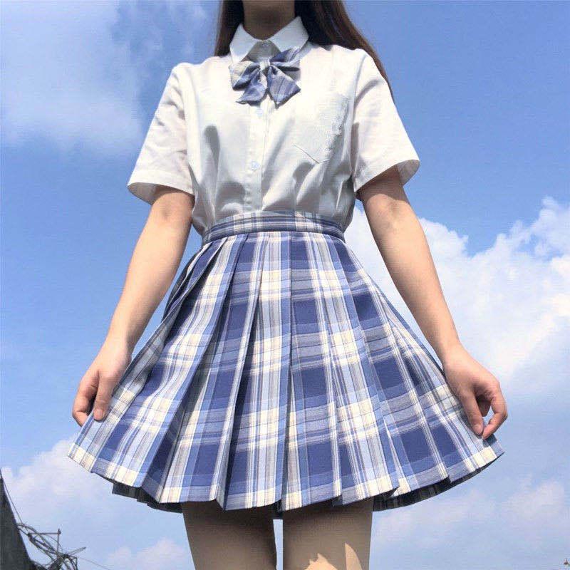 Authentic Japanese JK Plaid Mid-Length Student Uniform Set with Pleated Sailor Skirt