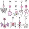 Pink Zircon Belly Button Rings Dangle Heart Butterfly Navel Piercing Stainless Steel Belly Bar For Women Body Piercing Jewelry