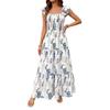Women's Floral Ruffle Cap Sleeve Boho Maxi Dress Smocked Tiered Ruffle Beach Dresses