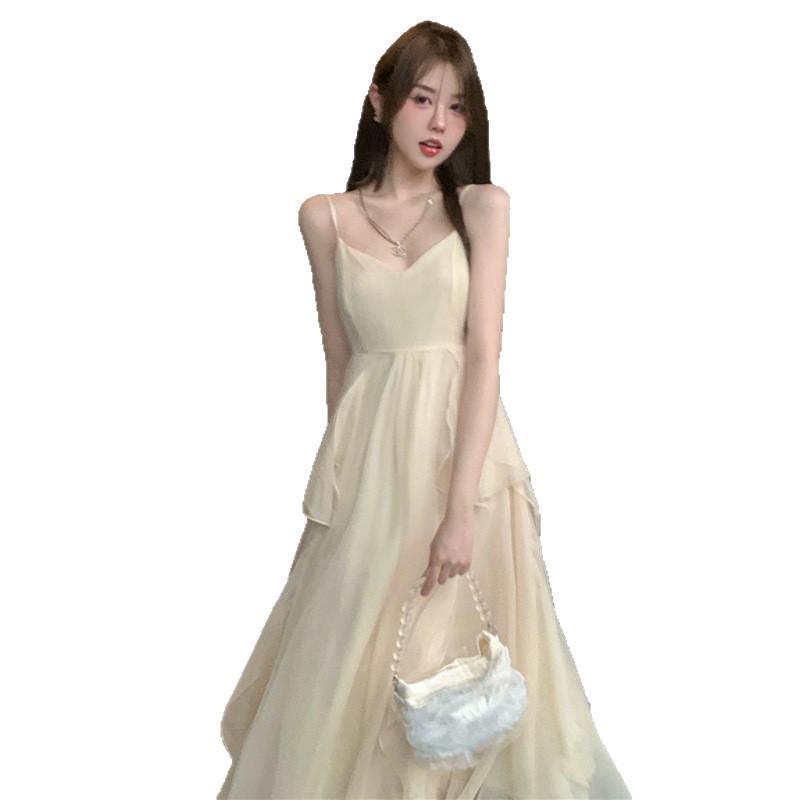 Summer vacation suspender ruffle dress slim Yunnan travel Mori fairy skirt Sanya beach skirt