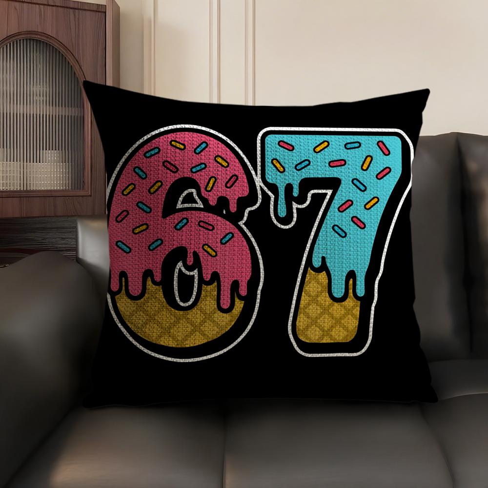 67 Six Seven Cushion Cover Natural Linen Organic Fabric DoubleSided Printing Sofa Home Decor Breathable Environmentally