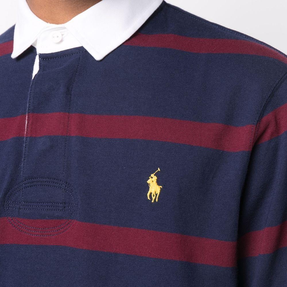 Polo Ralph Lauren Logo Embroidered Striped Long Sleeve Polo Shirt Men Tops Deep-Purple 710852747-001