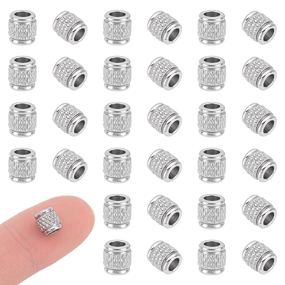 50Pcs 304 Stainless Steel European Beads, Large Hole Beads, Column, Stainless Steel Color, 6.5x6mm, Hole: 3.5mm