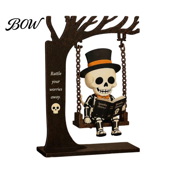 Halloween Celebration Accessories Funny Swing Ornament, Witch/Skeleton/Mummy/Pumpkin Ghost Sitting on Indoor Outdoor Decorations Reading Book Figurine