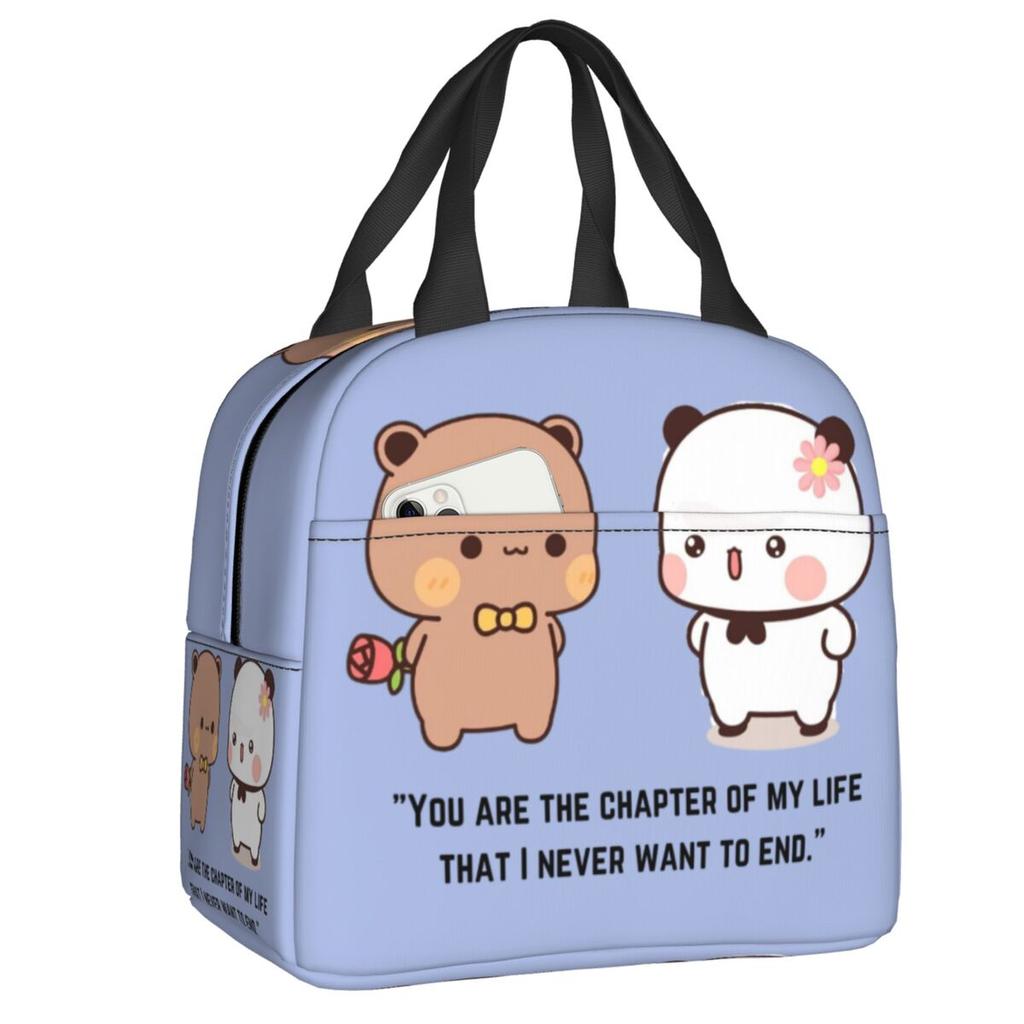 Custom Peach And Goma Mochi Cat Eating Ramen Thermal Insulated Lunch Bags Women Portable Lunch Container Travel Storage Food Box