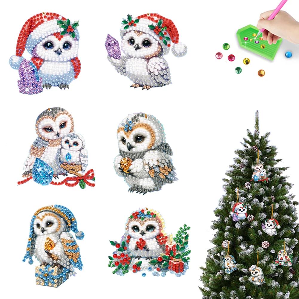 6/10/15pc Xmas Theme 2D/Flat DIY Hanging Diamond Art Kits Acrylic Rhinestone Diamond Christmas Tree Wall Window Pendant Ornament
